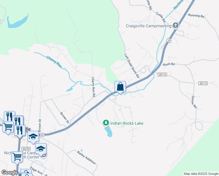 map of restaurants, bars, coffee shops, grocery stores, and more near 28 Peachtree Avenue in Craigsville