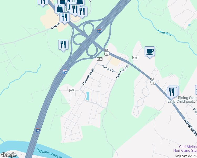 map of restaurants, bars, coffee shops, grocery stores, and more near 903 Anvil Road in Fredericksburg