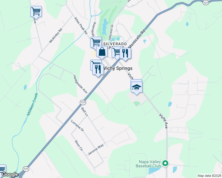 map of restaurants, bars, coffee shops, grocery stores, and more near 1793 Monticello Road in Napa