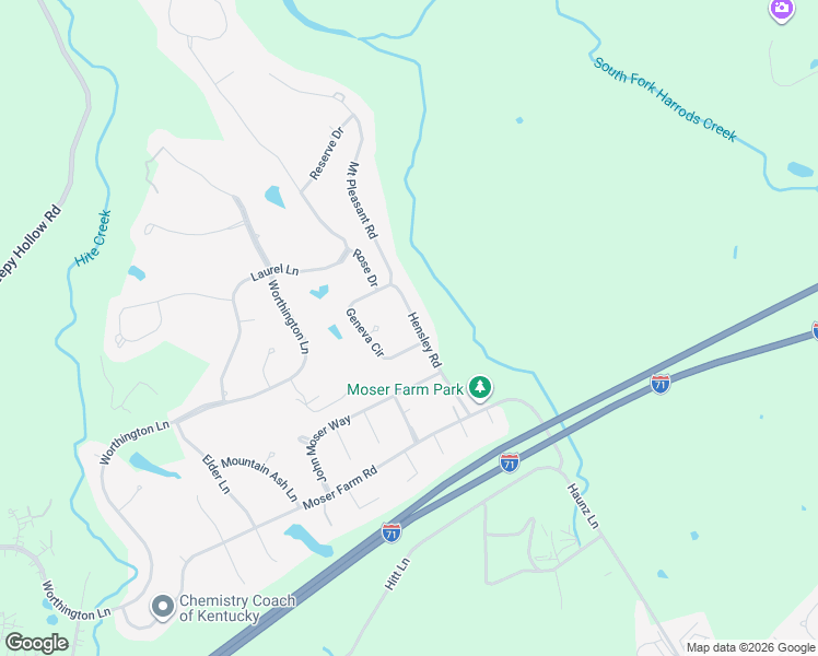 map of restaurants, bars, coffee shops, grocery stores, and more near 6108 Hensley Road in Prospect