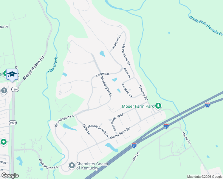 map of restaurants, bars, coffee shops, grocery stores, and more near 10722 Worthington Lane in Prospect