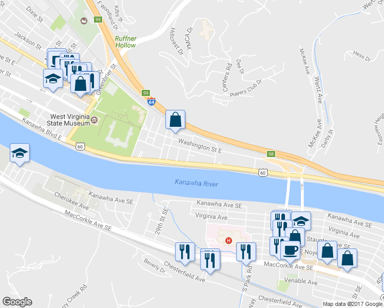 map of restaurants, bars, coffee shops, grocery stores, and more near 4 Alley in Charleston