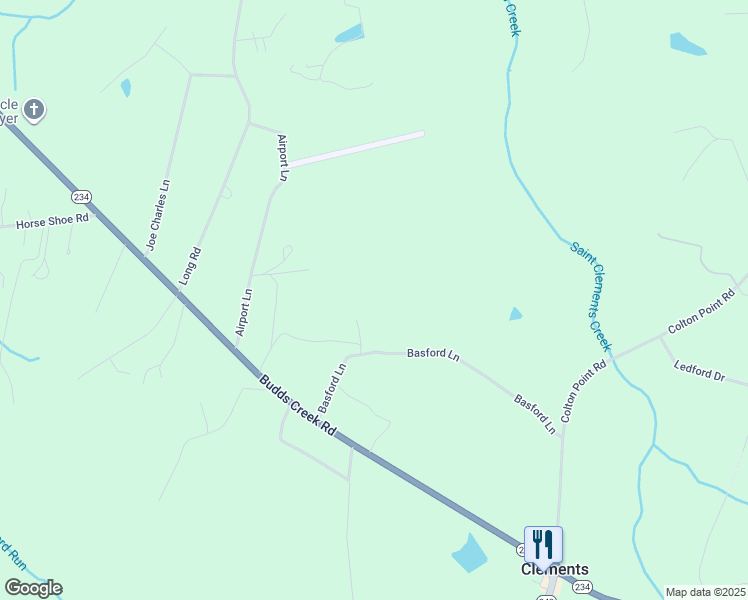 map of restaurants, bars, coffee shops, grocery stores, and more near 24059 Basford Lane in Clements