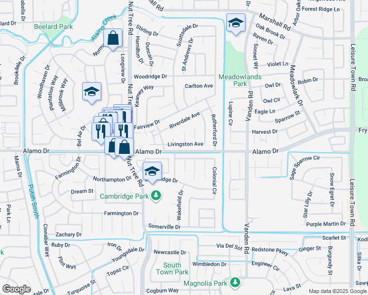 map of restaurants, bars, coffee shops, grocery stores, and more near 228 Livingston Avenue in Vacaville