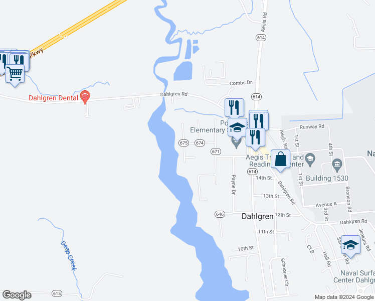 map of restaurants, bars, coffee shops, grocery stores, and more near 5327 North Williamscreek Drive in King George