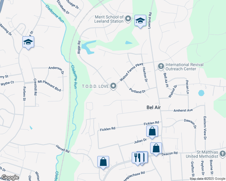 map of restaurants, bars, coffee shops, grocery stores, and more near 24 Orange Blossom Court in Fredericksburg