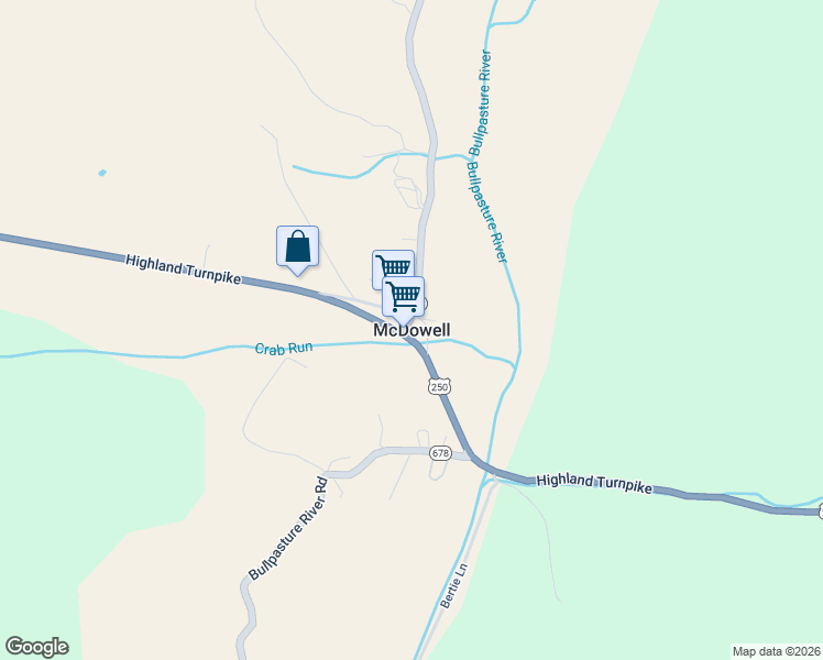 map of restaurants, bars, coffee shops, grocery stores, and more near in McDowell