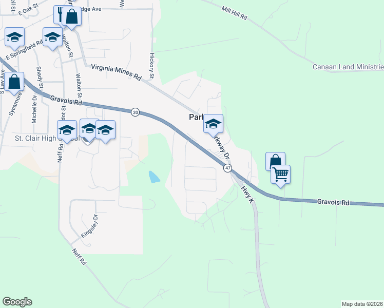 map of restaurants, bars, coffee shops, grocery stores, and more near 287 Duffers Drive in Saint Clair