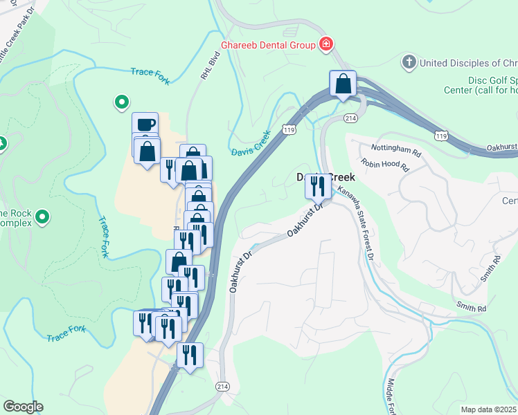 map of restaurants, bars, coffee shops, grocery stores, and more near 804 Wray Circle in Charleston