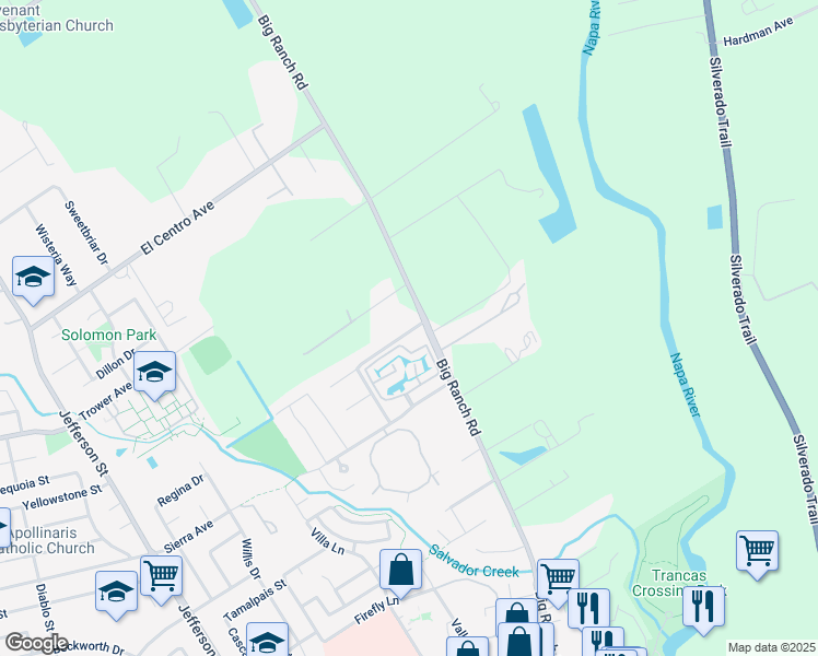 map of restaurants, bars, coffee shops, grocery stores, and more near 1438 Rosewood Ln in Napa