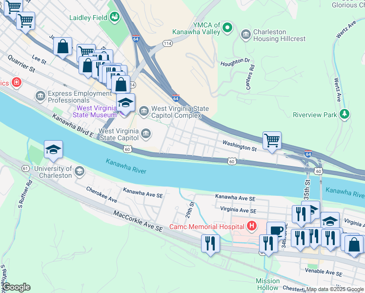 map of restaurants, bars, coffee shops, grocery stores, and more near 2026 California Avenue in Charleston