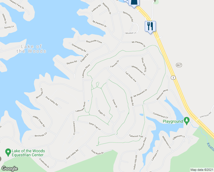 map of restaurants, bars, coffee shops, grocery stores, and more near 131 Green Street in Locust Grove