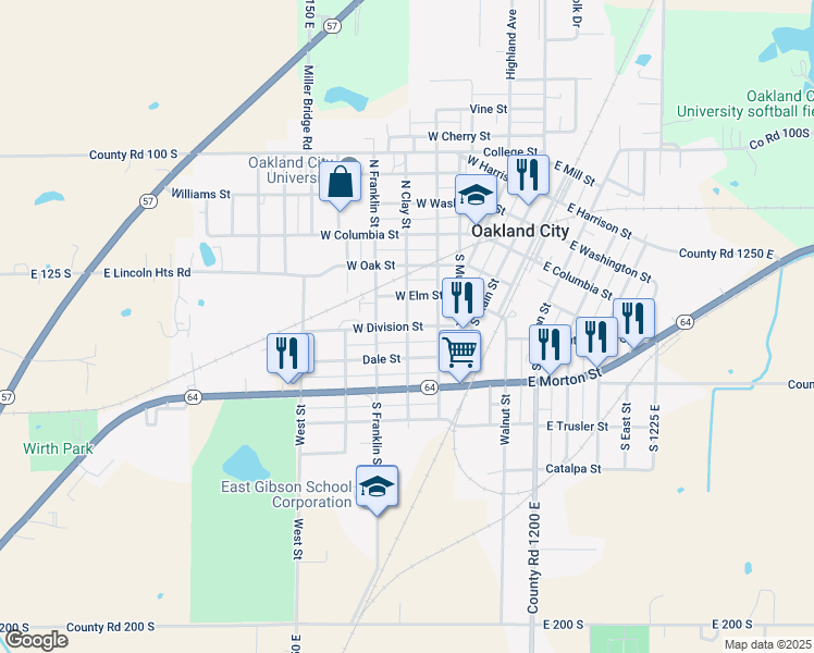 map of restaurants, bars, coffee shops, grocery stores, and more near South Clay Street in Oakland City