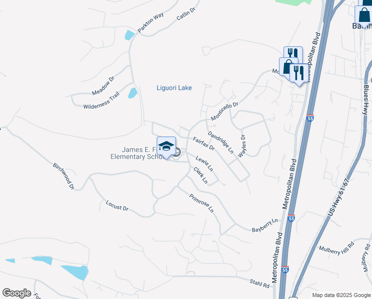 map of restaurants, bars, coffee shops, grocery stores, and more near 1800 Hanover Lane in Barnhart