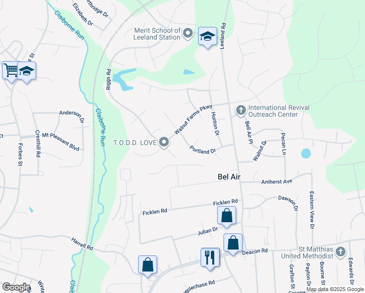 map of restaurants, bars, coffee shops, grocery stores, and more near 395 Portland Drive in Fredericksburg