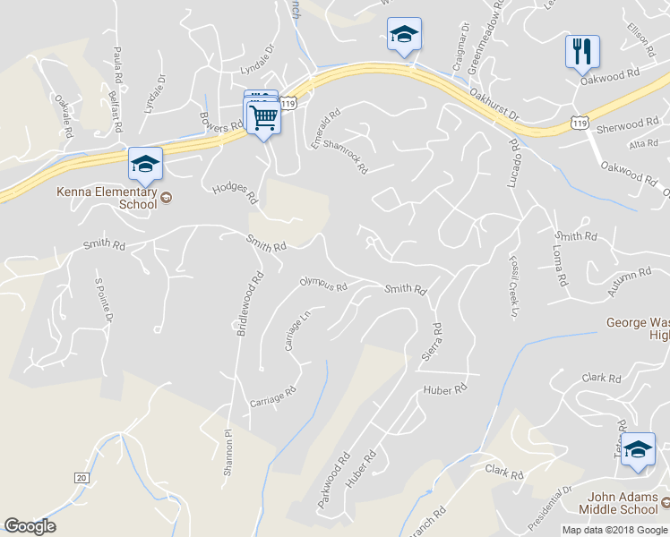 map of restaurants, bars, coffee shops, grocery stores, and more near 1925 Olympus Road in Charleston