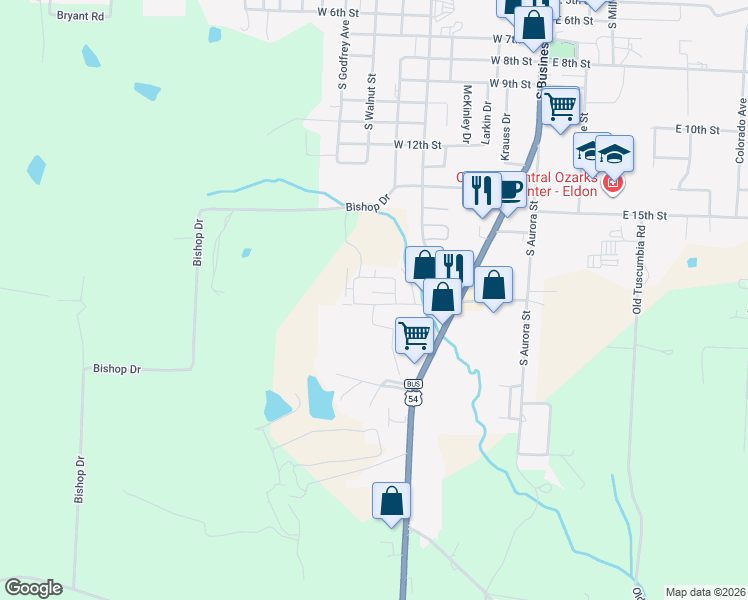 map of restaurants, bars, coffee shops, grocery stores, and more near 38-40 Hilltop Road in Eldon