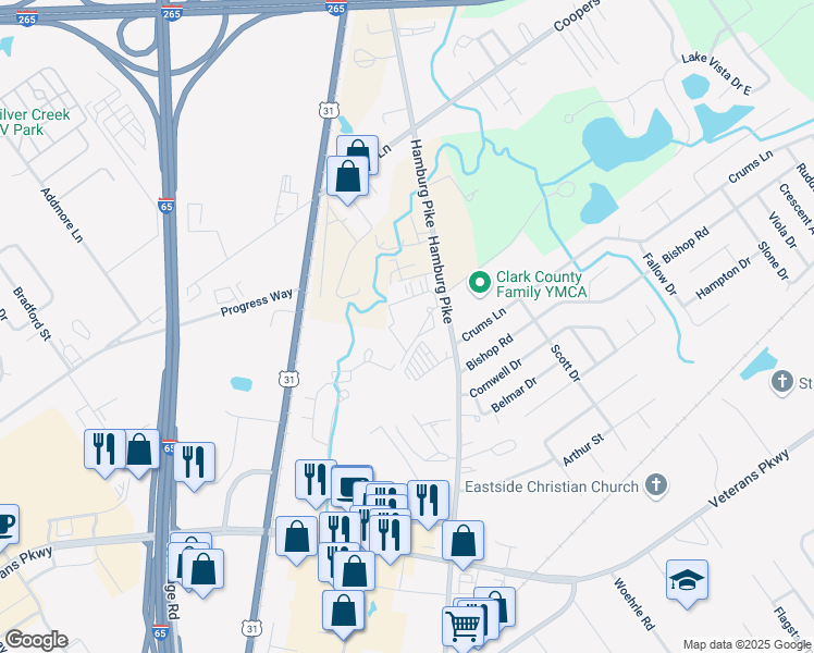 map of restaurants, bars, coffee shops, grocery stores, and more near 4800-4898 Hamburg Pike in Jeffersonville