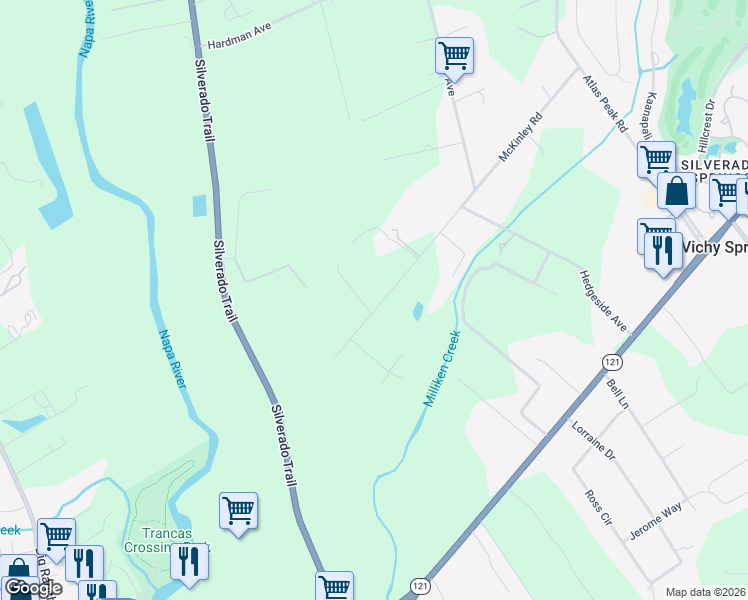 map of restaurants, bars, coffee shops, grocery stores, and more near 1594 McKinley Road in Napa