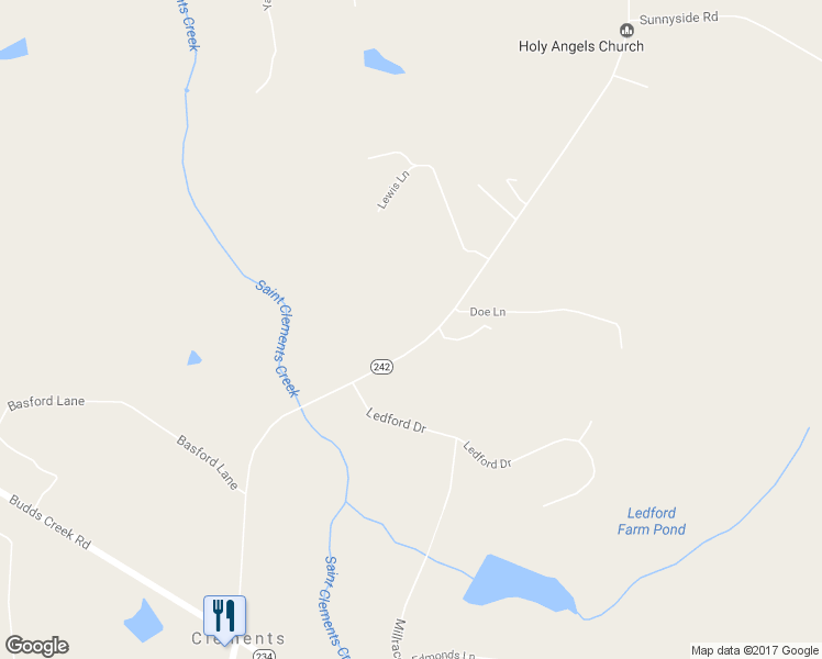 map of restaurants, bars, coffee shops, grocery stores, and more near 39255 Bowles Lane in Clements