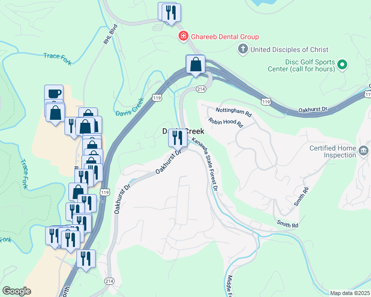 map of restaurants, bars, coffee shops, grocery stores, and more near 1807 Jefferson Road in Charleston