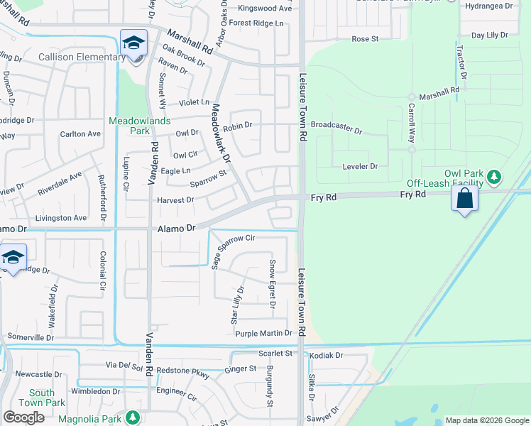 map of restaurants, bars, coffee shops, grocery stores, and more near 3870 Alamo Drive in Vacaville