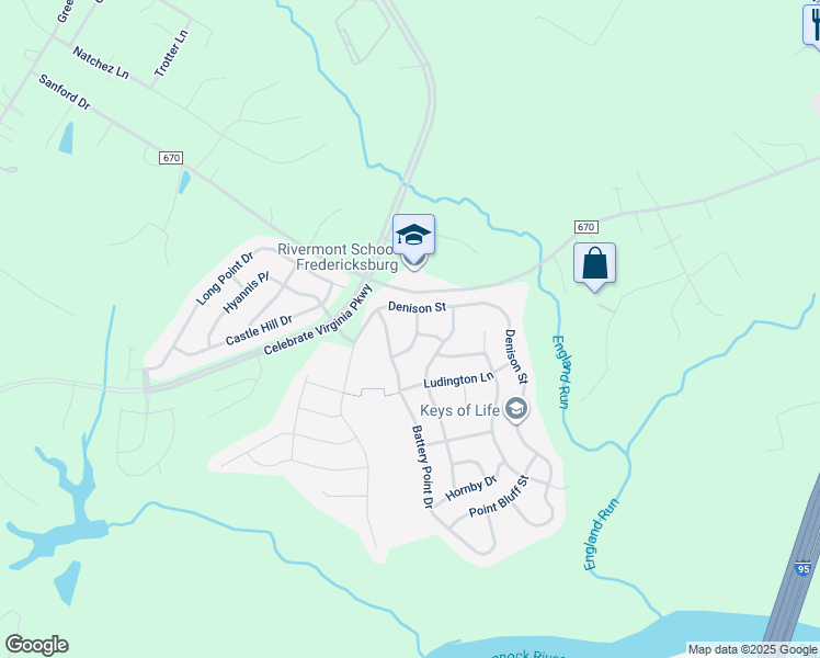 map of restaurants, bars, coffee shops, grocery stores, and more near 17 Eagle Bluff Street in Fredericksburg