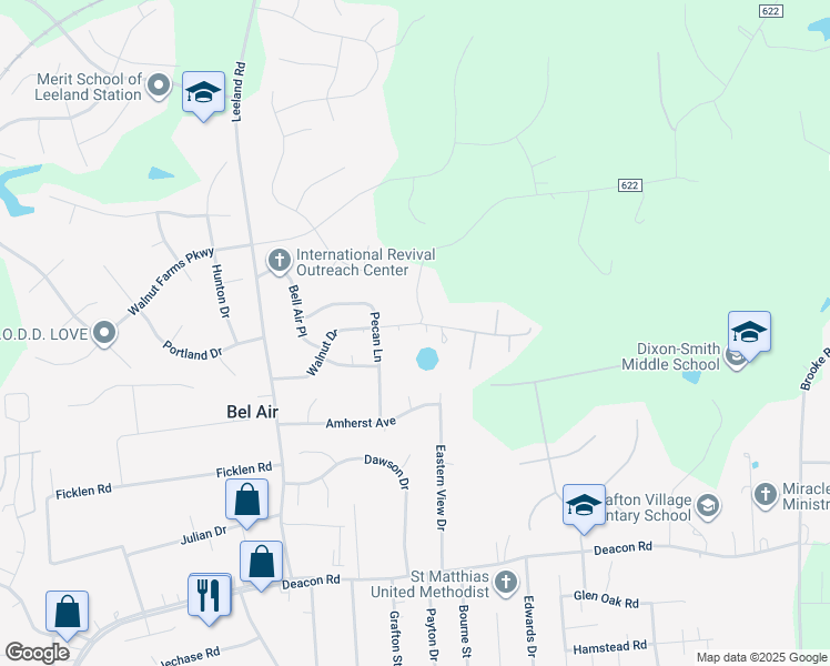 map of restaurants, bars, coffee shops, grocery stores, and more near 307 Walnut Drive in Fredericksburg