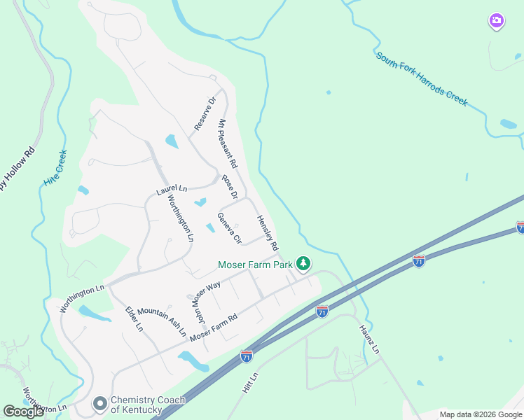 map of restaurants, bars, coffee shops, grocery stores, and more near 6108 Hensley Road in Prospect