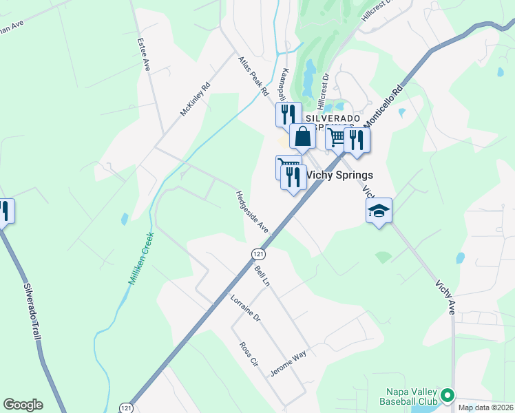 map of restaurants, bars, coffee shops, grocery stores, and more near 1024 Hedgeside Avenue in Napa