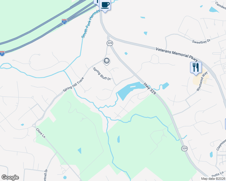 map of restaurants, bars, coffee shops, grocery stores, and more near 6610 Clore Lake Road in Crestwood