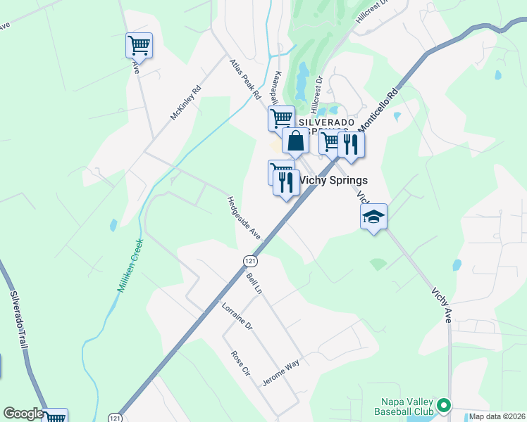 map of restaurants, bars, coffee shops, grocery stores, and more near 1024 Hedgeside Avenue in Napa
