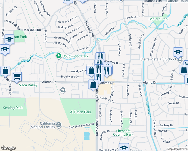 map of restaurants, bars, coffee shops, grocery stores, and more near 1976 Peabody Road in Vacaville