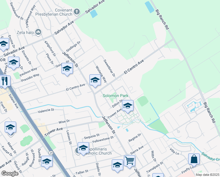 map of restaurants, bars, coffee shops, grocery stores, and more near 3985 Hischier Court in Napa