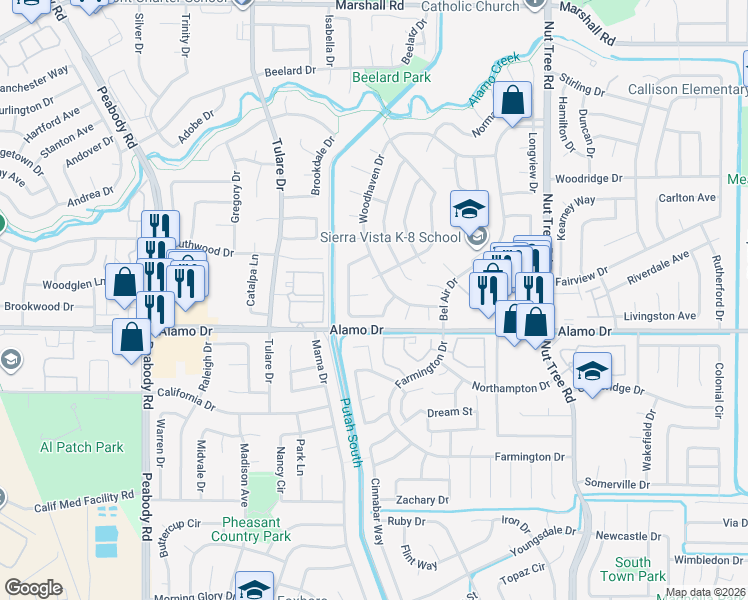 map of restaurants, bars, coffee shops, grocery stores, and more near 740 Greenwich Court in Vacaville