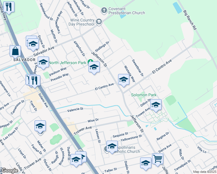 map of restaurants, bars, coffee shops, grocery stores, and more near 3990 Lucero Street in Napa