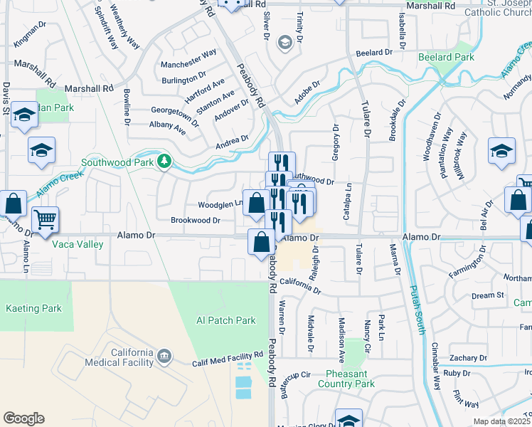 map of restaurants, bars, coffee shops, grocery stores, and more near 1976 Peabody Road in Vacaville