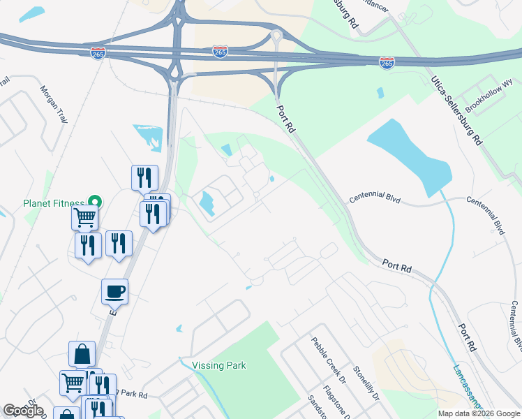 map of restaurants, bars, coffee shops, grocery stores, and more near 4029-4075 Herb Lewis Road in Jeffersonville