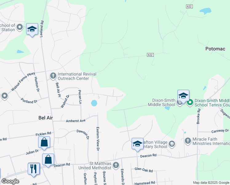 map of restaurants, bars, coffee shops, grocery stores, and more near 200 Ellington Drive in Fredericksburg