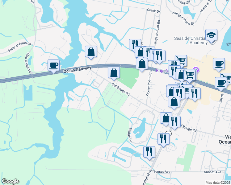 map of restaurants, bars, coffee shops, grocery stores, and more near in Ocean City