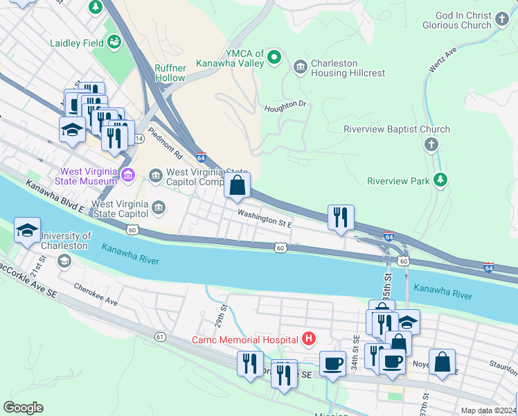 map of restaurants, bars, coffee shops, grocery stores, and more near 103 Veazey Street in Charleston