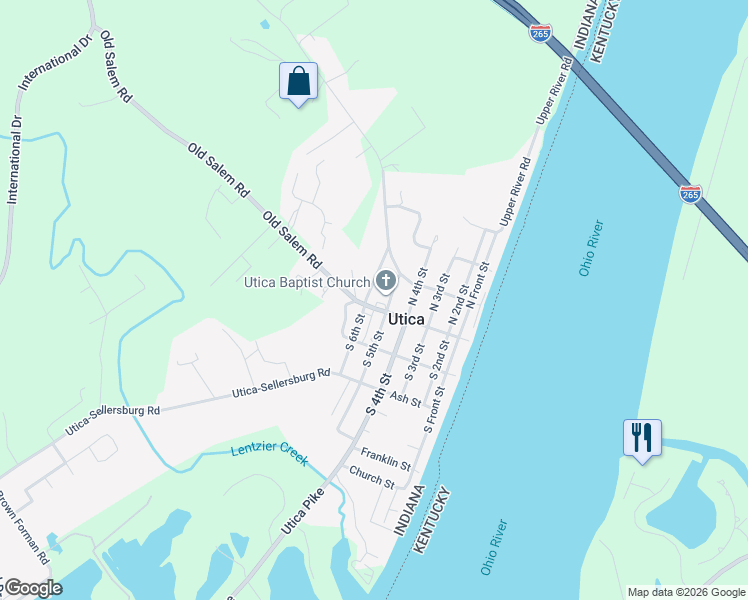 map of restaurants, bars, coffee shops, grocery stores, and more near 105 North 6th Street in Jeffersonville