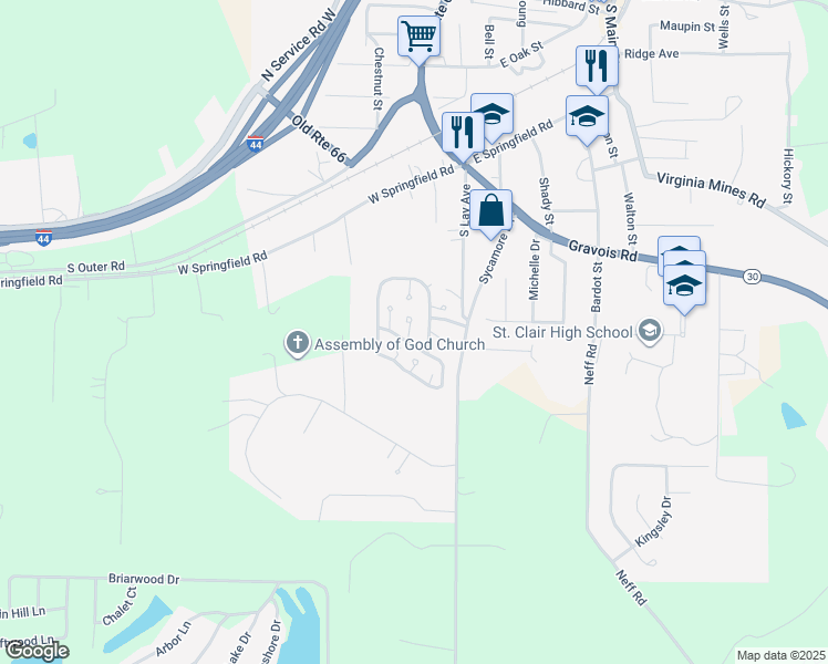 map of restaurants, bars, coffee shops, grocery stores, and more near 76 Partridge Court in Saint Clair