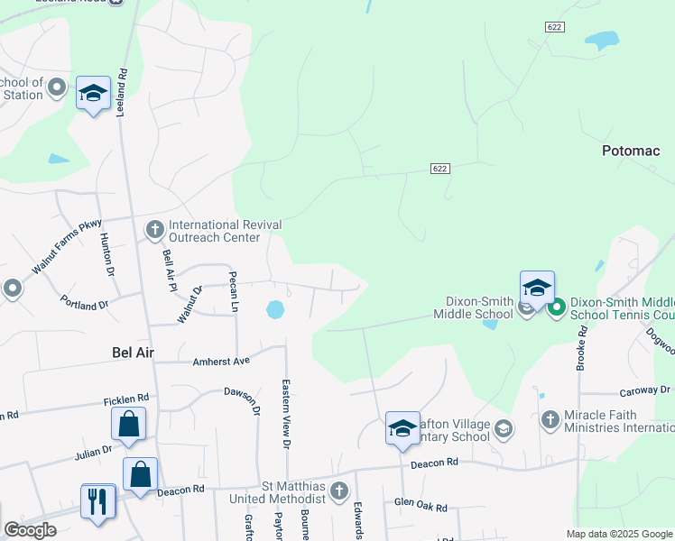map of restaurants, bars, coffee shops, grocery stores, and more near 200 Ellington Drive in Fredericksburg