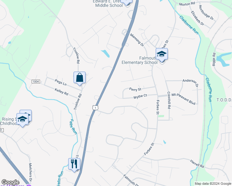 map of restaurants, bars, coffee shops, grocery stores, and more near 1116 Wythe Court in Falmouth