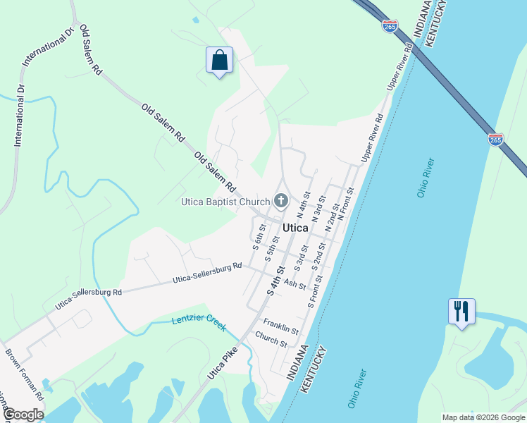 map of restaurants, bars, coffee shops, grocery stores, and more near 105 North 6th Street in Jeffersonville