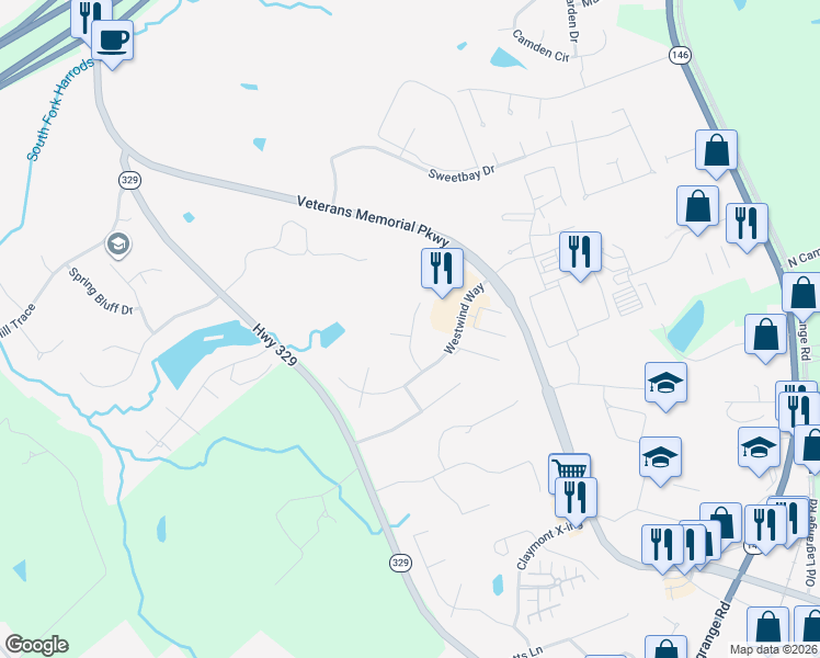 map of restaurants, bars, coffee shops, grocery stores, and more near 6800 Northwind Way in Crestwood