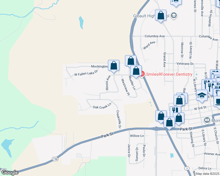 map of restaurants, bars, coffee shops, grocery stores, and more near 1042 Illinois Avenue in Waterloo