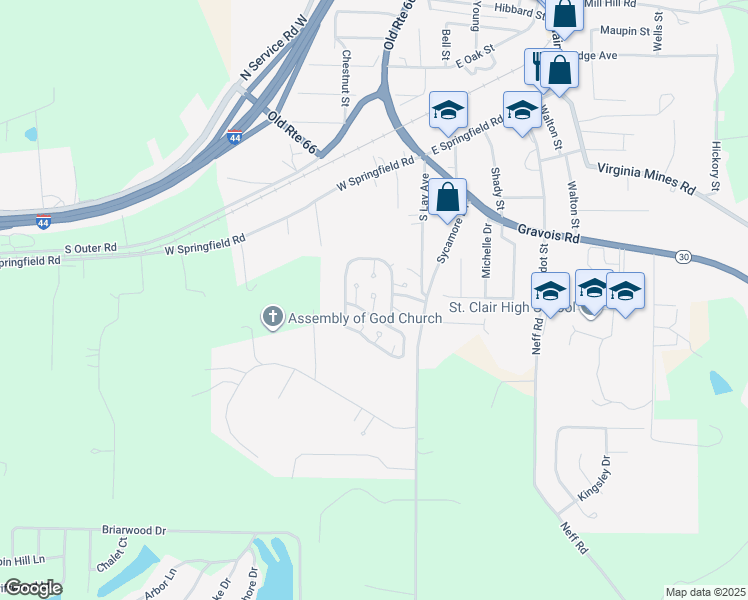 map of restaurants, bars, coffee shops, grocery stores, and more near 76 Partridge Court in Saint Clair