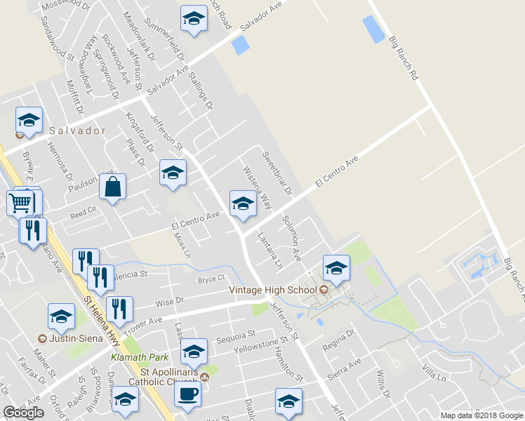 map of restaurants, bars, coffee shops, grocery stores, and more near 1222 El Centro Avenue in Napa